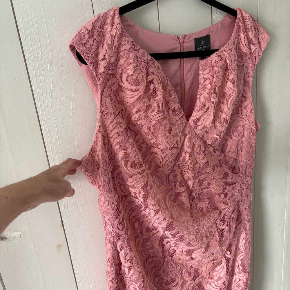 Adrianna Papell Split Neck Fully Pink Lace Dress Size 14 - Picture 11 of 17